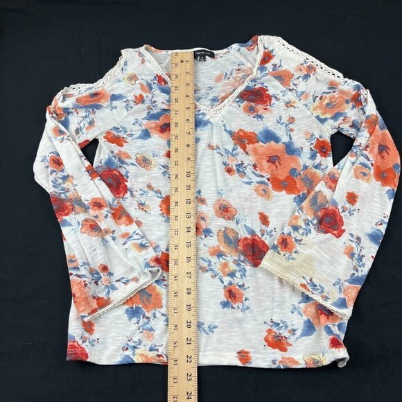 Verve Ami Blouse Womens Medium White Floral Vneck Long Sleeve Open Shoulder - Picture 7 of 9